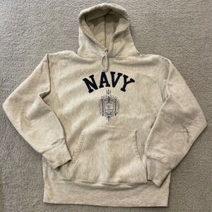 Vintage MV Sport Pro Weave US Naval Academy Navy Hoodie Gray Large Made in USA